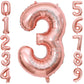 3 Number Balloon Rose Gold 40 Inch Big Foil Mylar 3Rd Balloons For 3 Year Old Boy Girl Birthday Party Decorations Wedding Annive