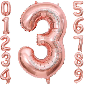 3 Number Balloon Rose Gold 40 Inch Big Foil Mylar 3Rd Balloons For 3 Year Old Boy Girl Birthday Party Decorations Wedding Annive