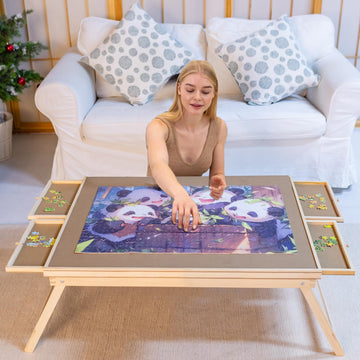 1000 Piece Wooden Folding Puzzle Table with Legs, 22'' x 30'' Jigsaw Puzzle Board with 4 Drawers and Protective Cover Portable J