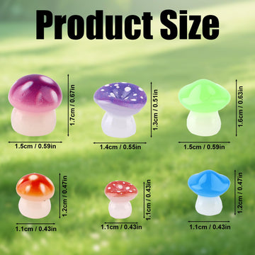 126pcs Luminous Mini Resin Mushroom Figurines  Glow in The Dark Tiny Statue Diverse Little Mushrooms Bulk for Dollhouse Decor Small Trinkets Fairy Garden Landscape Aquarium Craft Toys (Colorful)