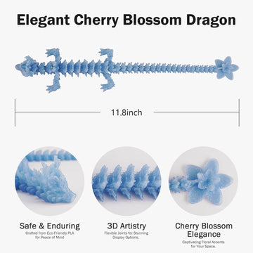 3D Printed Cherry Blossom Crystal Dragon, Articulated Movable Model - 12 Inch Decorative Fantasy Dragon for Display, Collection,