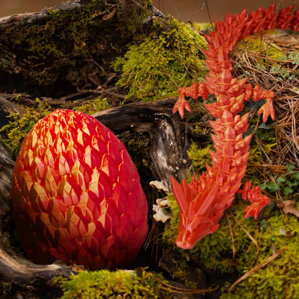 BLFMT 3D Prited Dragon  3D Printed Dragon in Egg  Crystal Dragon Fidget Toy for mature-themed  Home Office Decor Executive Desk Toys  Fidget Toys for mature-themeds and Kids (Gold Red)