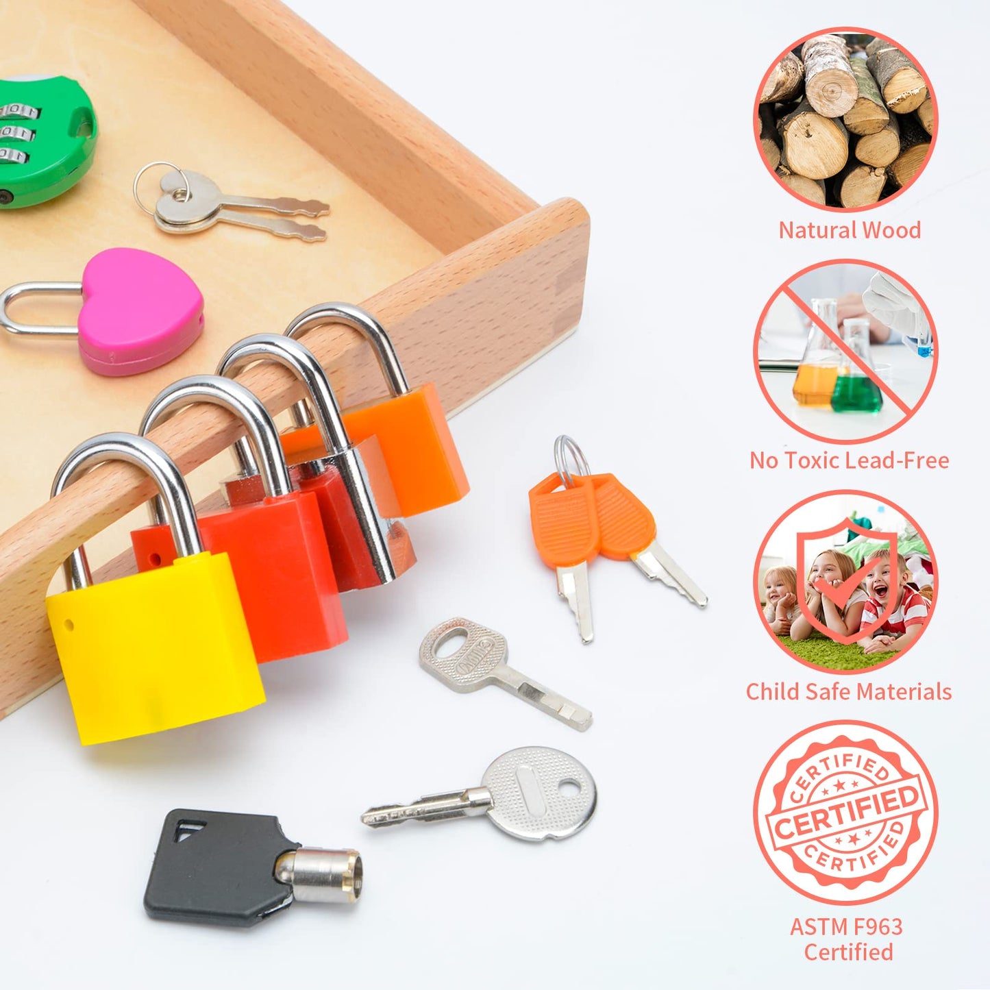 Mikneke Montessori Lock And Key Toy Set For Toddlers, Toy Keys Homeschool Preschool Learning Activities, Wooden Montessori Materials Learning & Education Toys For 3+ Year Old Kids