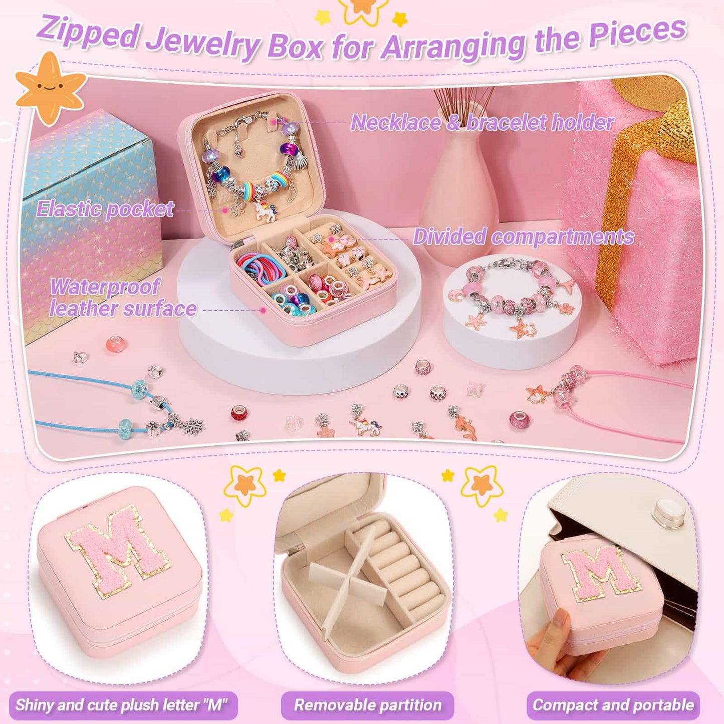 LifeisLuck Charm with Bracelet Making Kit, Jewelry Making Kit for Girls DIY Bead Necklace Kit with A to Z Bracelet Box Unicorns