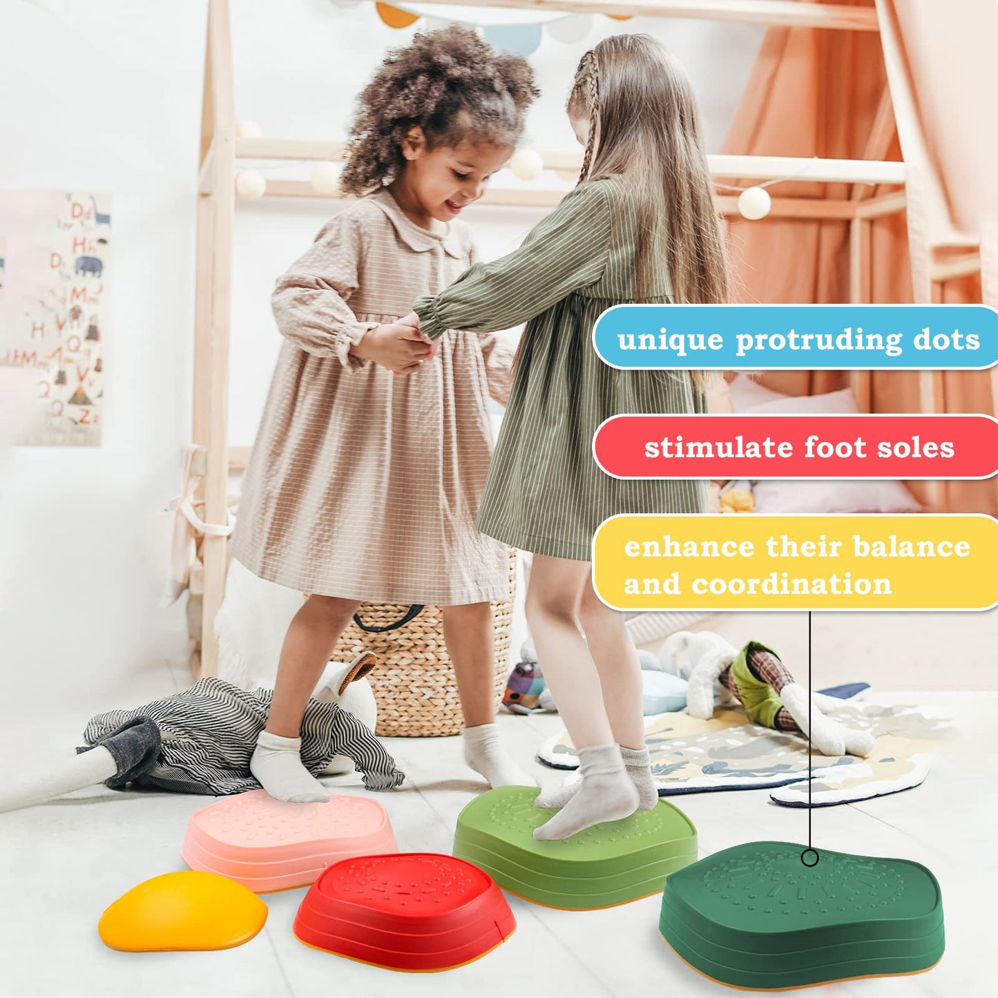Stepping Stones For Kids,5Pcs Non-Slip Plastic Balance River Stones For Promoting Children'S Coordination Skills Sensory Toy