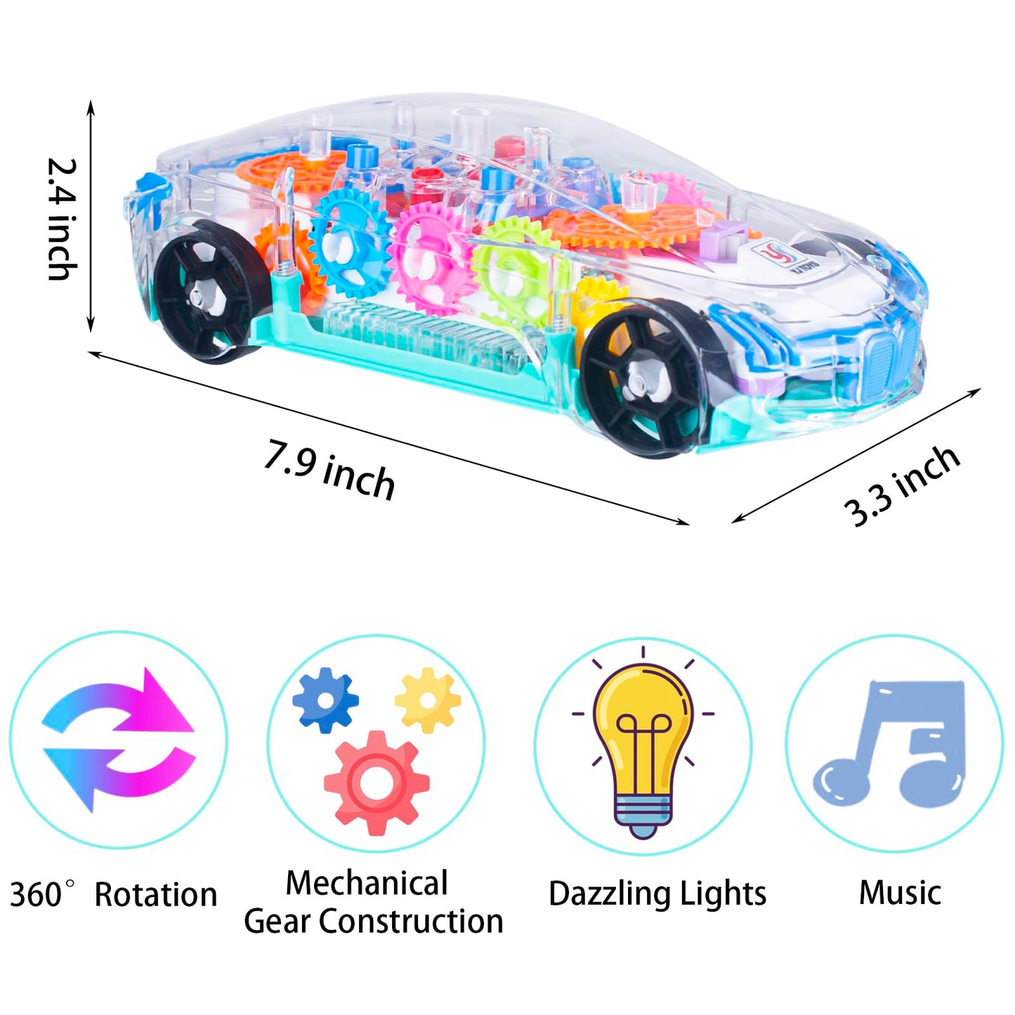 Berry President Transparent Electric Gear Train Toy With Flashing Lights And Music, Battery Operated Bump & Go Action Train Toys For 3 4 5 Year Old Boys Toddlers (Transparent)
