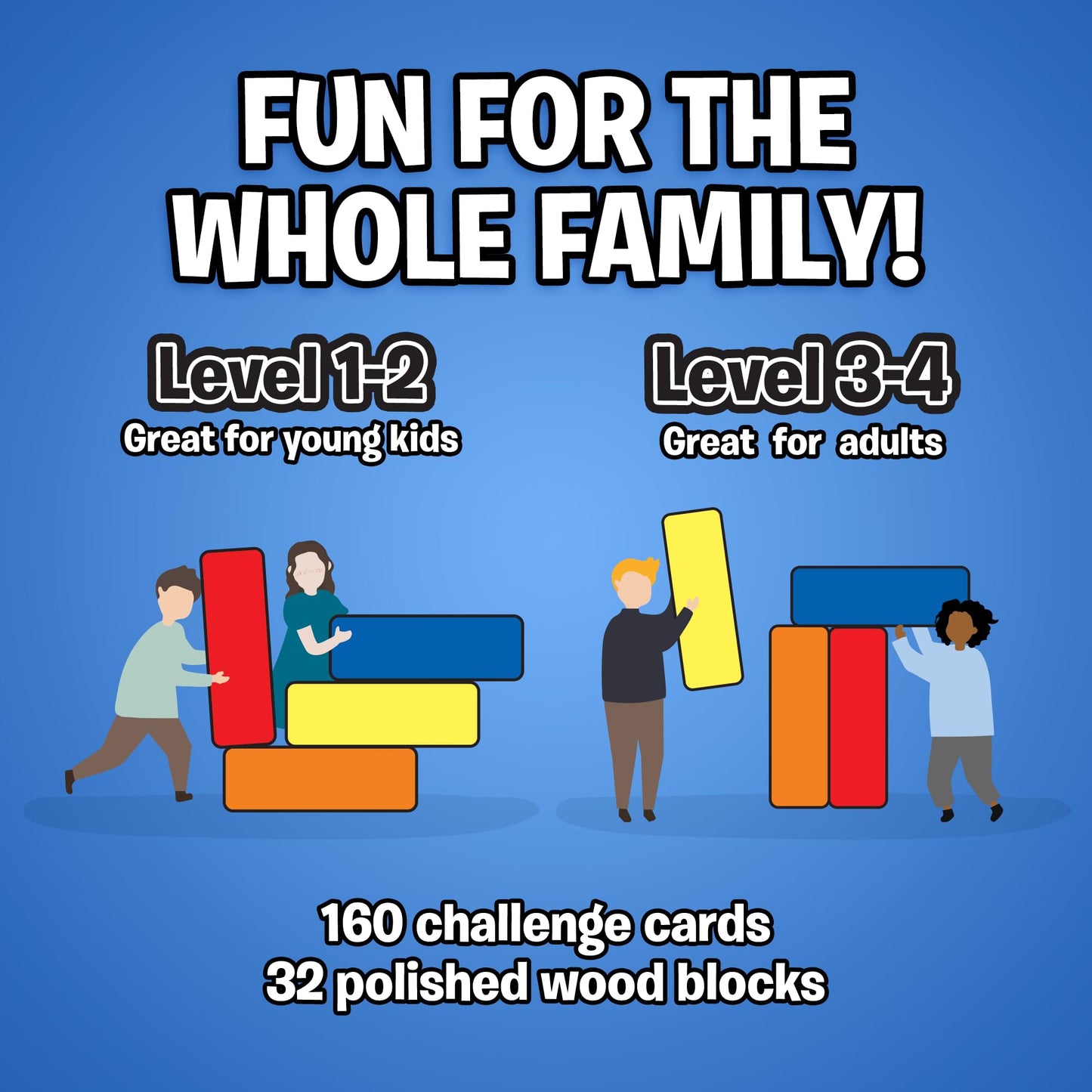 The Uzzle Stack Royale Board Game - Fun Family Game for Ages 4+, Wooden Color Block Puzzles, Brown