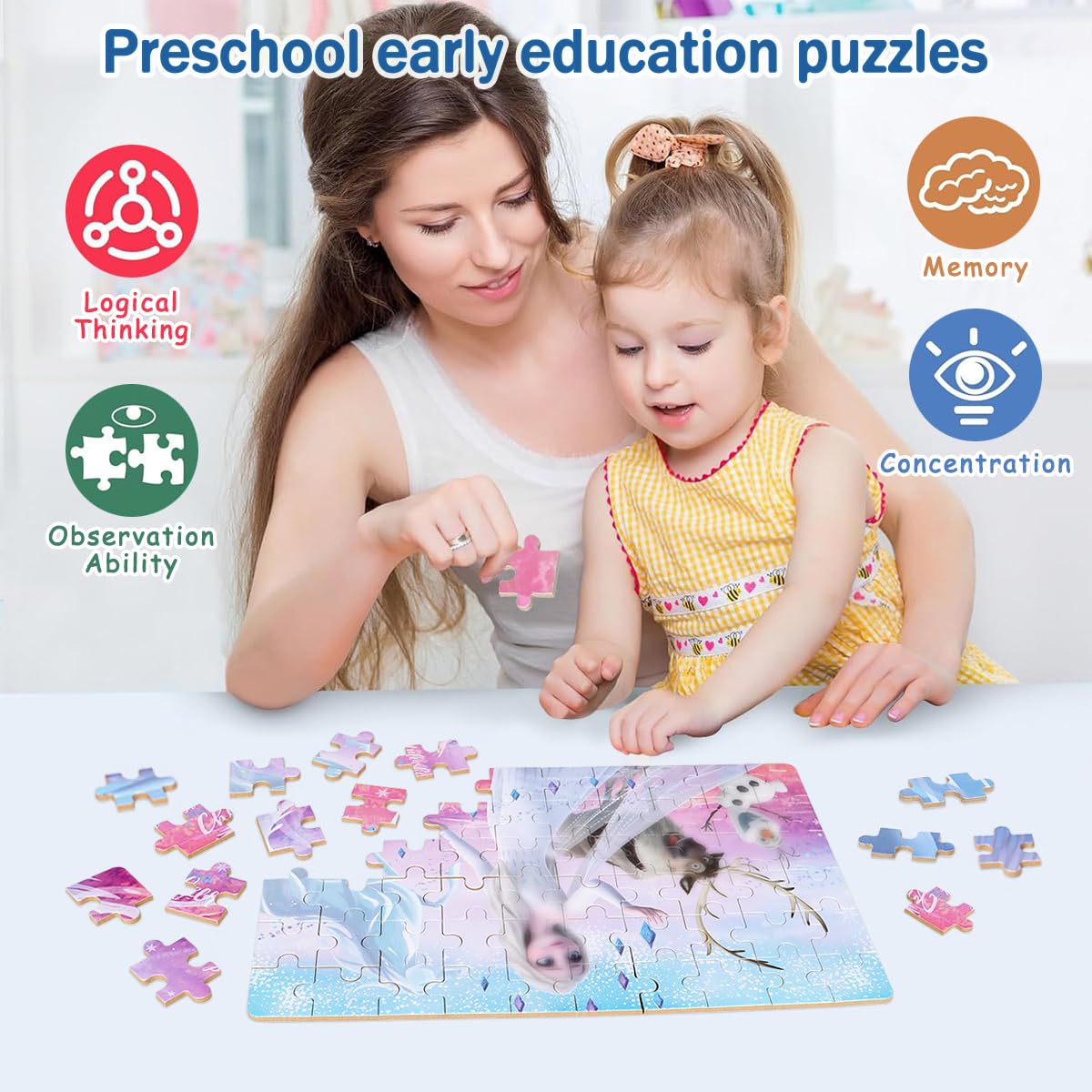 Puzzles For Kids Ages 4-8,Kids Puzzles In A Metal Box,Winter Princess Snowman Deer Horse Puzzles,Kids Boys Girls Learning Educat