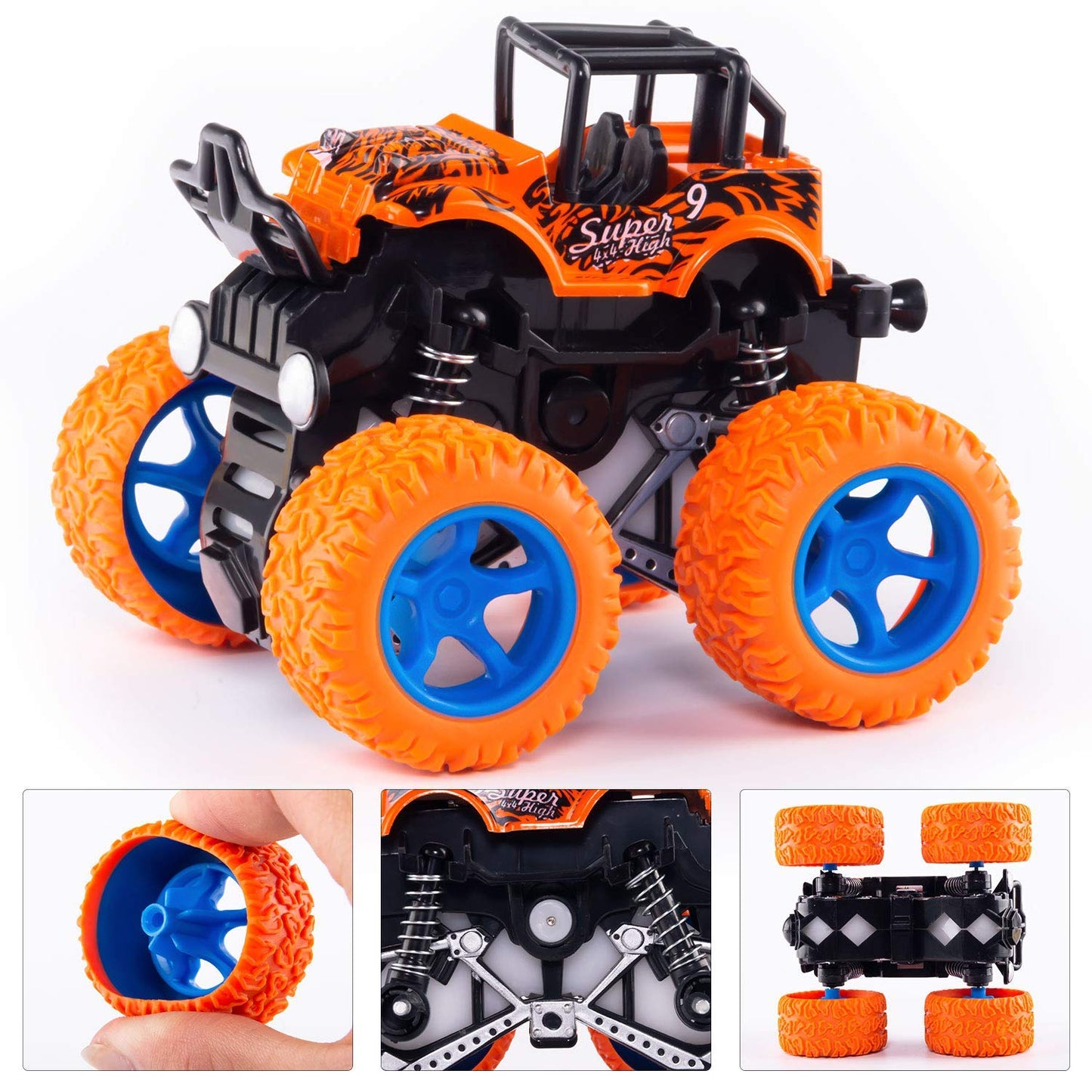 4 Pack Monster Truck Toys - Friction Powered Push and Go Toy Cars, Inertia Car Toy Set Stunt Toy Vehicles, Birthday Party Suppli