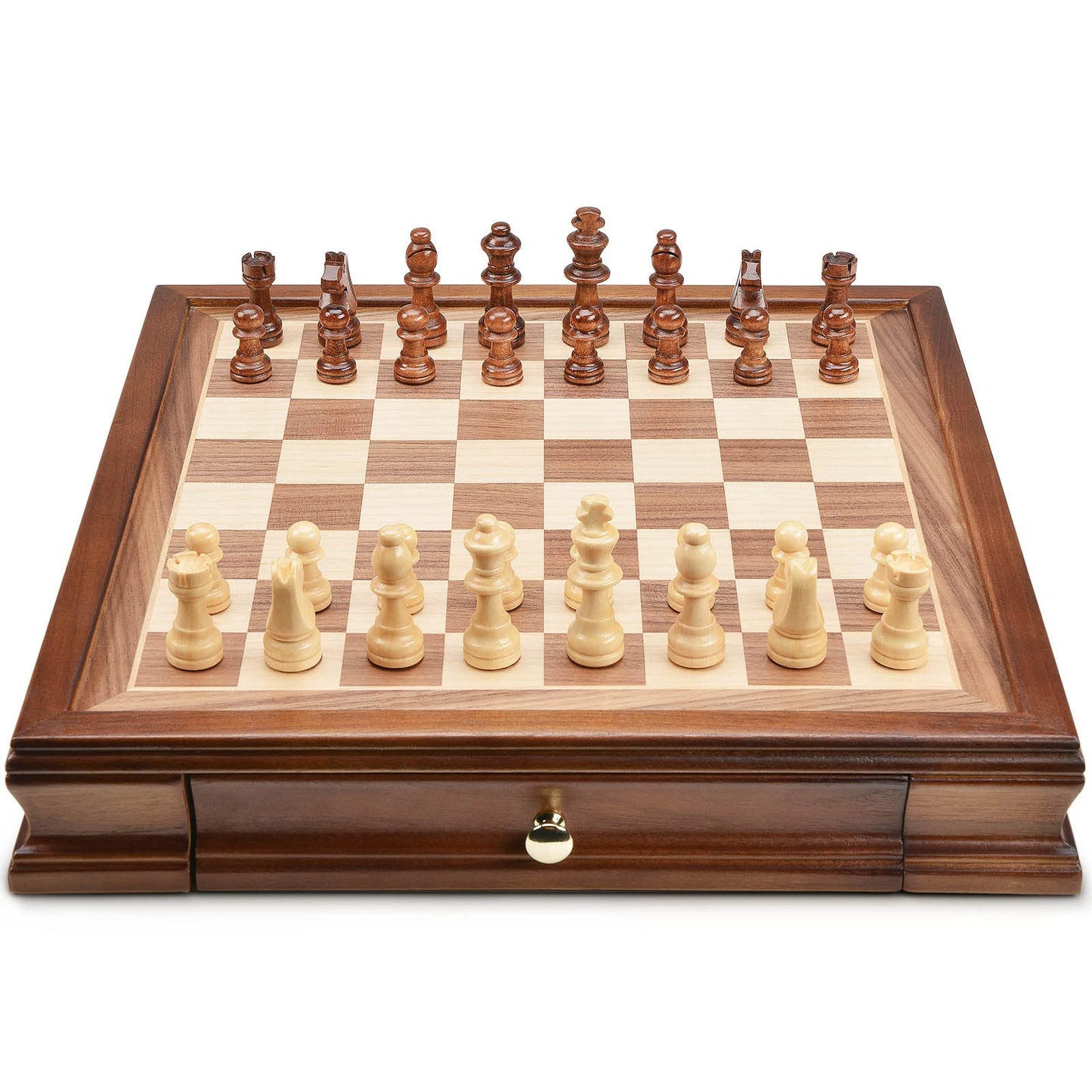 Amerous 12.8' X 12.8' Magnetic Wooden Chess Set With 2 Built-In Storage Drawers - 2 Bonus Extra Queens - Gift Packaging - Staunton Chess Pieces, Board Games Chess Sets For Adults And Kids