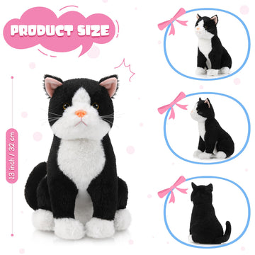 Libima 13 Inch Tuxedo Cat Stuffed Animal Realistic Black And White Cat Plush Soft Stuffed Tuxedo Kitten Plushie For Valentine'S