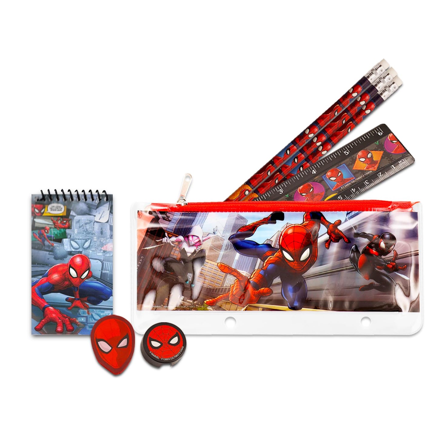 Marvel Spiderman School Supplies Set - Folder, Notebook, Erasers & Stickers - Fun Spiderman Design, Ideal for Kids