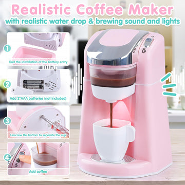 Play Kitchen Appliances Toys - Kids Kitchen Playset Accessories, Pretend Play Toy Sets with Coffee Maker, Mixer, Toaster with Re