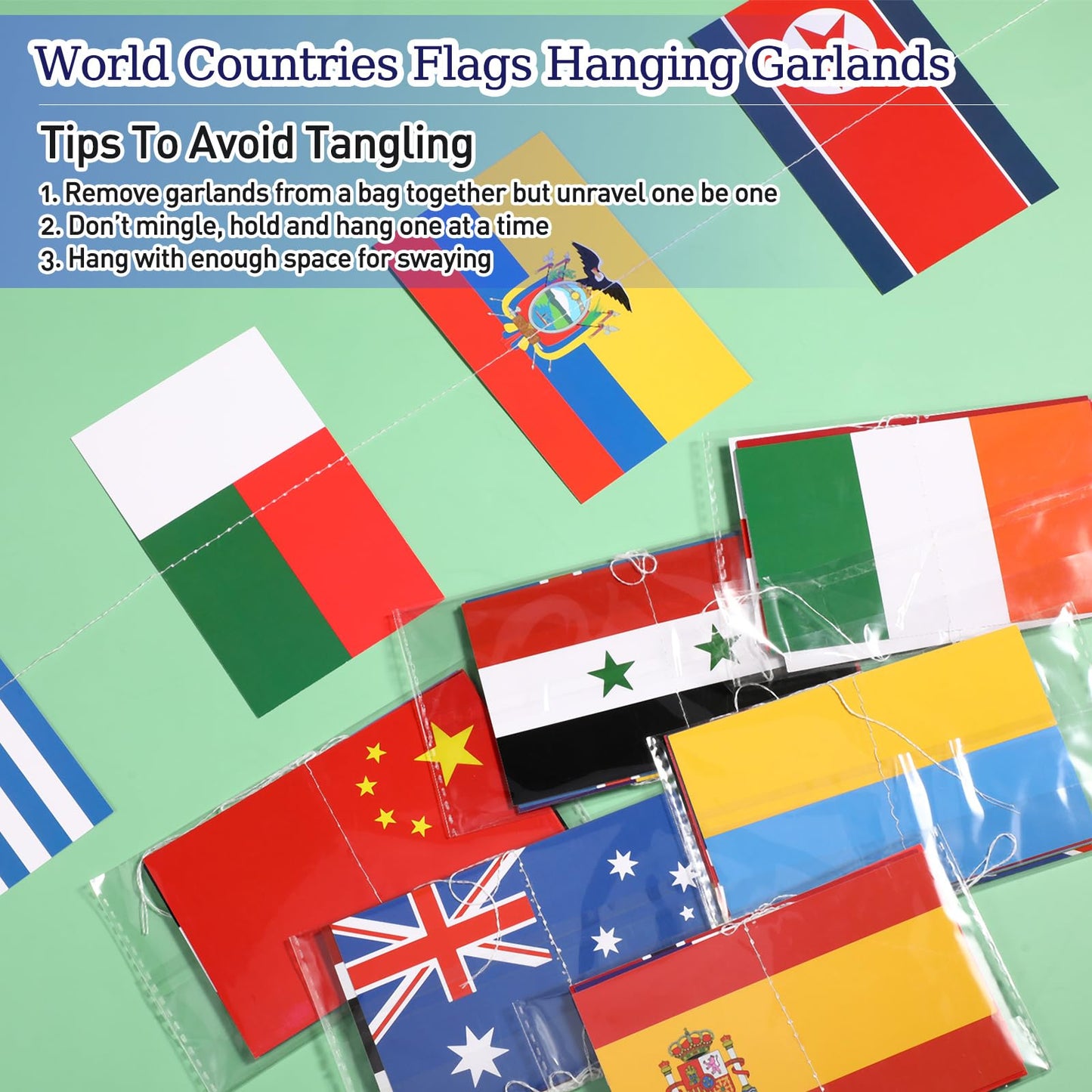 Daifunli 8 Pcs International Party Decorations 56 Countries Hanging Flags Garlands World National Flags Banner for International