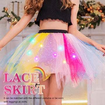 Earent Light Up Rainbow Tutu Skirt Layered Ballet Tulle Skirts Led Colorful Dance Tutus Princess Party Costume Skirt For Girls