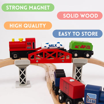 Woodenedu Wooden Train Sets For Toddlers, 9 Pcs Train Toy Magnetic Sets Fits Brio, Thomas, Melissa And Doug, Kids For Boys Girls