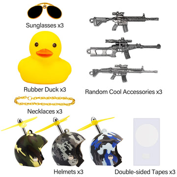 Wonuu 3 Pack Car Rubber Duck Cute Yellow Wind-Breaking Ducks Dashboard Decorations Small Ornaments With Propellers Glasses Gold Chain (Yellow-Camouflage)