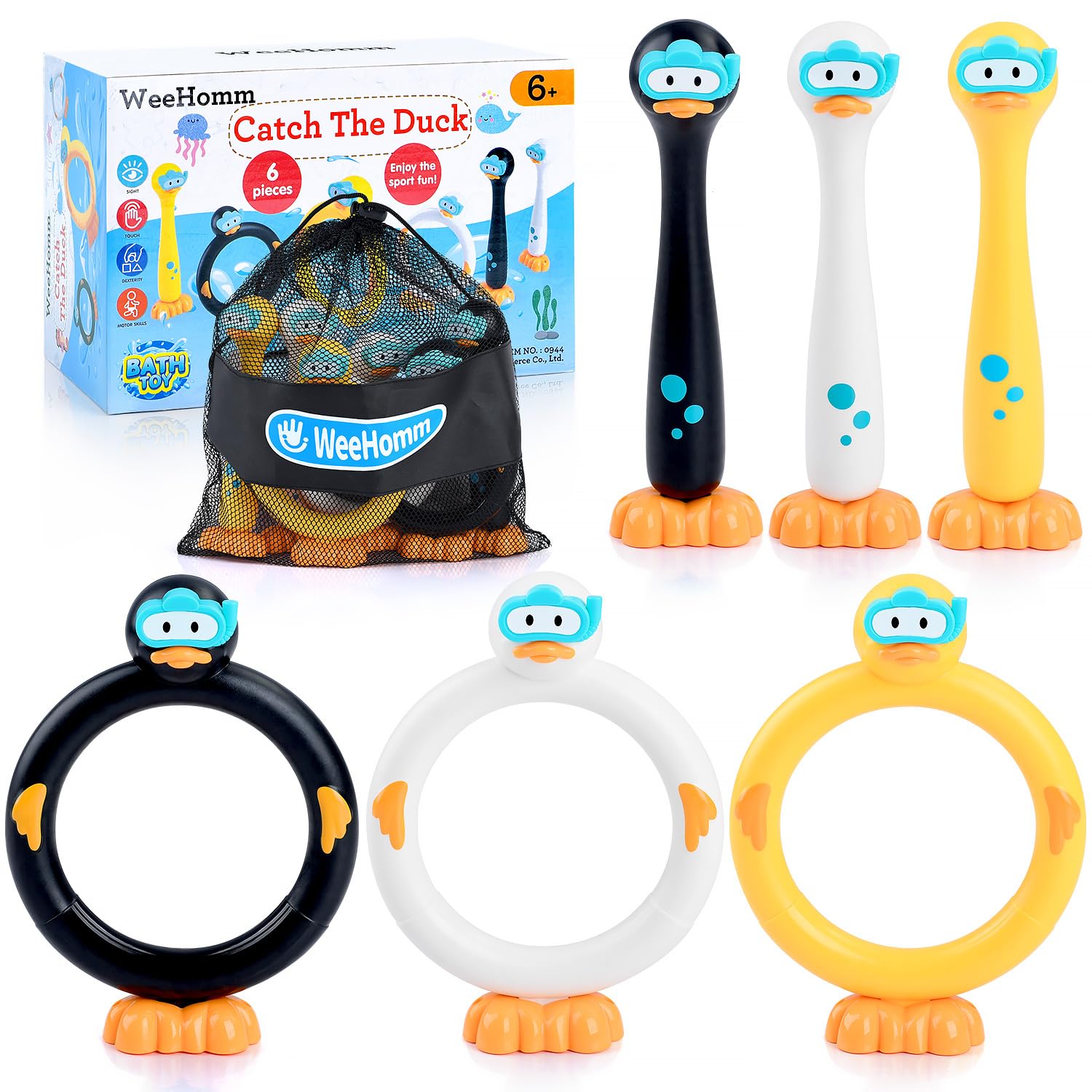 Weehomm Pool Diving Toys For Kids, 6 Pcs Swimming Pool Diving Rings, Summer Sticks Toys For Kids Ages 4-8 8-12, Fun Underwater G