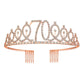 70Th Birthday Tiaras And Crowns For Women Girls, Birthday Decorations Rose Gold Sash Crystal Tiara Party Supplies