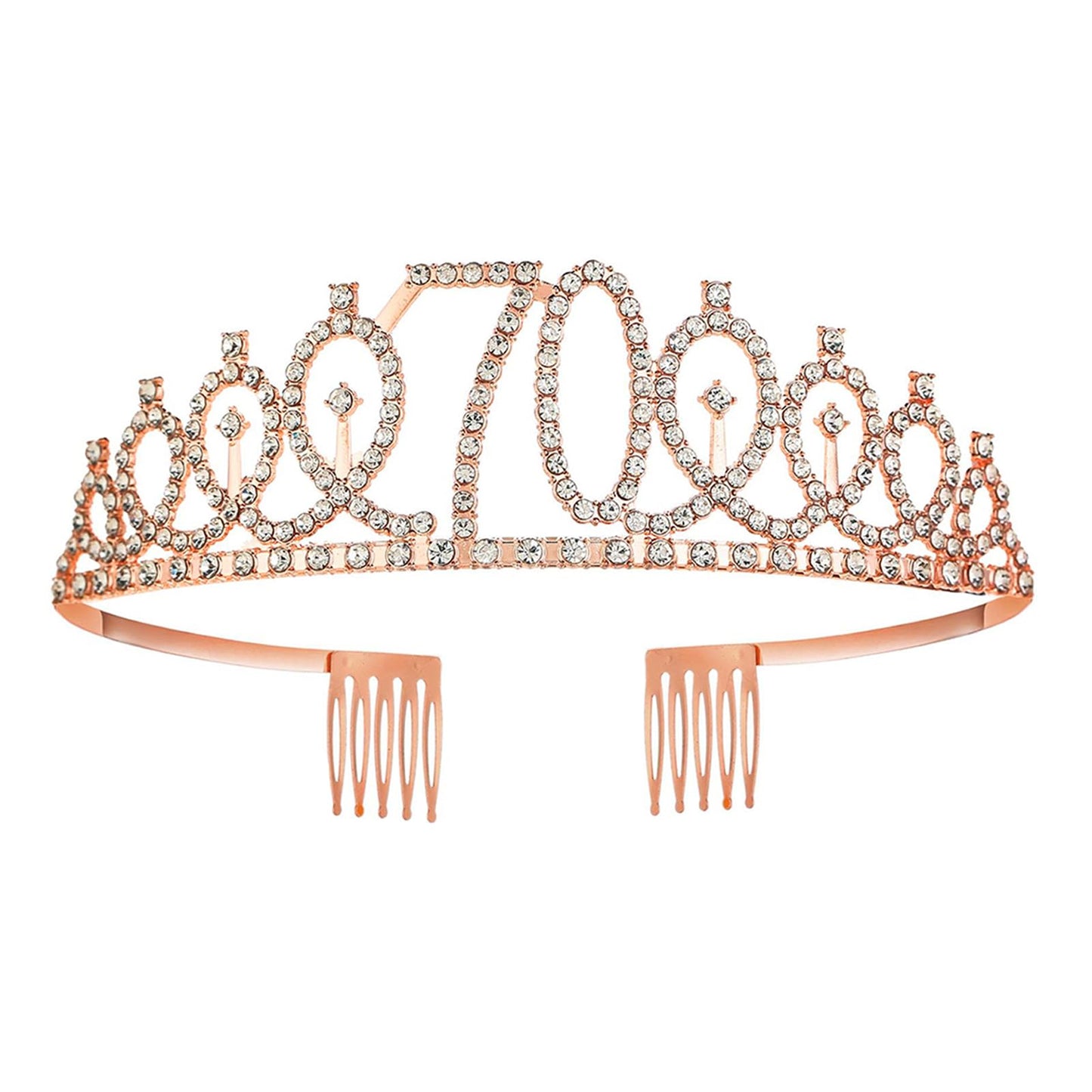 70Th Birthday Tiaras And Crowns For Women Girls, Birthday Decorations Rose Gold Sash Crystal Tiara Party Supplies