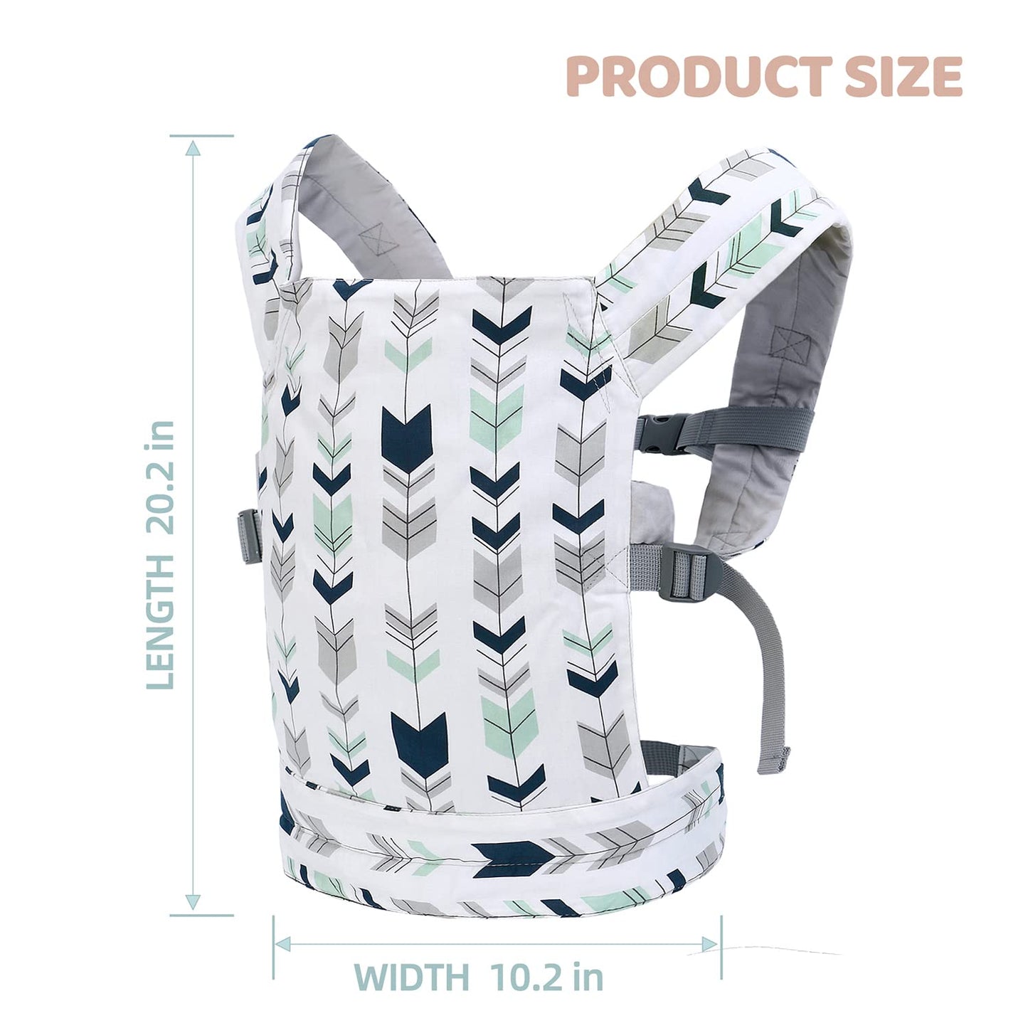 Baby Doll Carrier Front and Back Baby Doll Accessories Backpack Kid Toddlers Play Toy Baby Carriers for Babydoll Pretend with Adjustable Straps for Little Girls (Green Arrow)