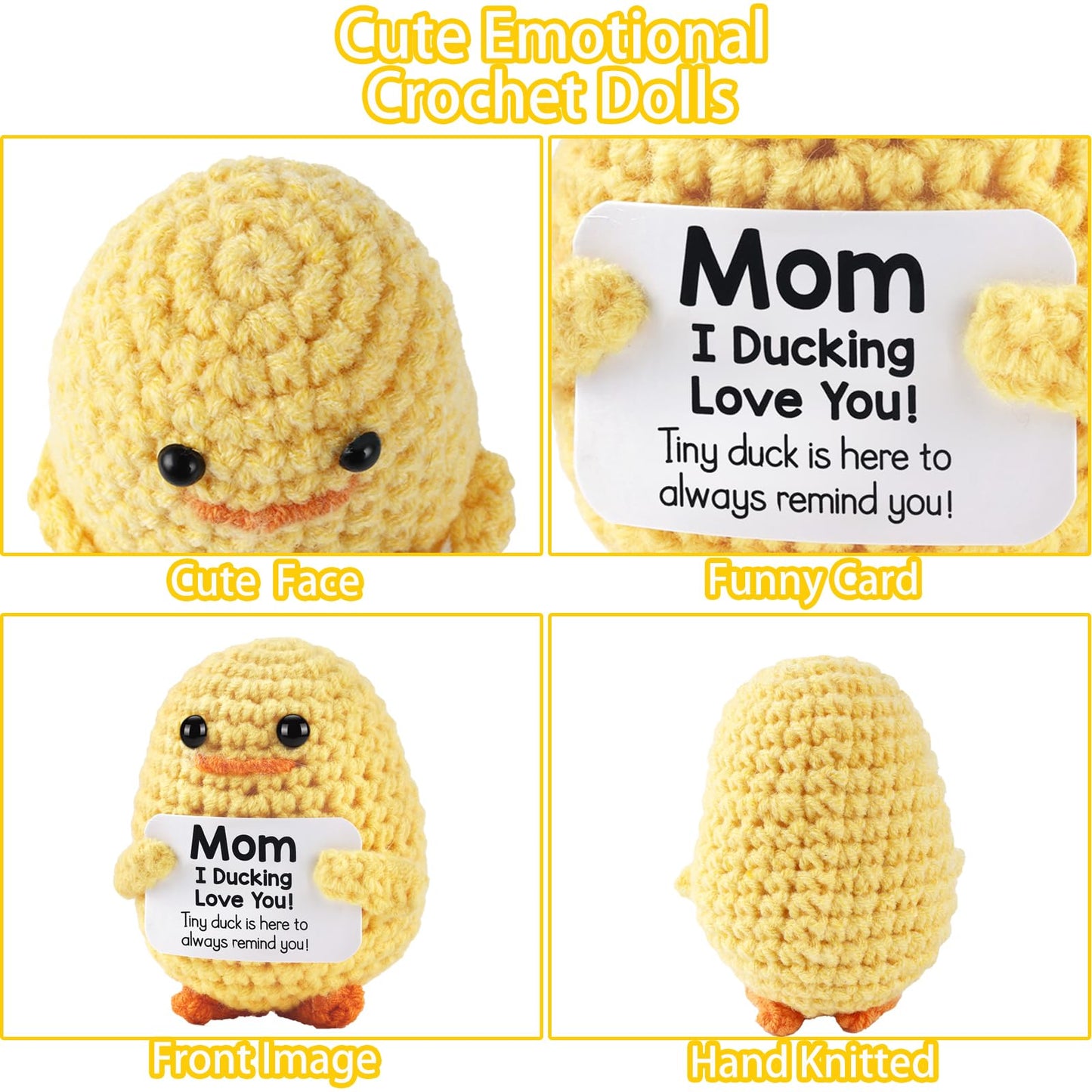 Zlsptk Positive Crochet Animals Duck Emotional Support Plush Funny Gift For Women Friends Mom Birthday Emotional Support Doll Kn