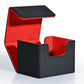 ZLCA Trading Card Deck Box - Faux Leather, Holds 120+ Single Sleeved Cards, Horizontal Size, Black & Red