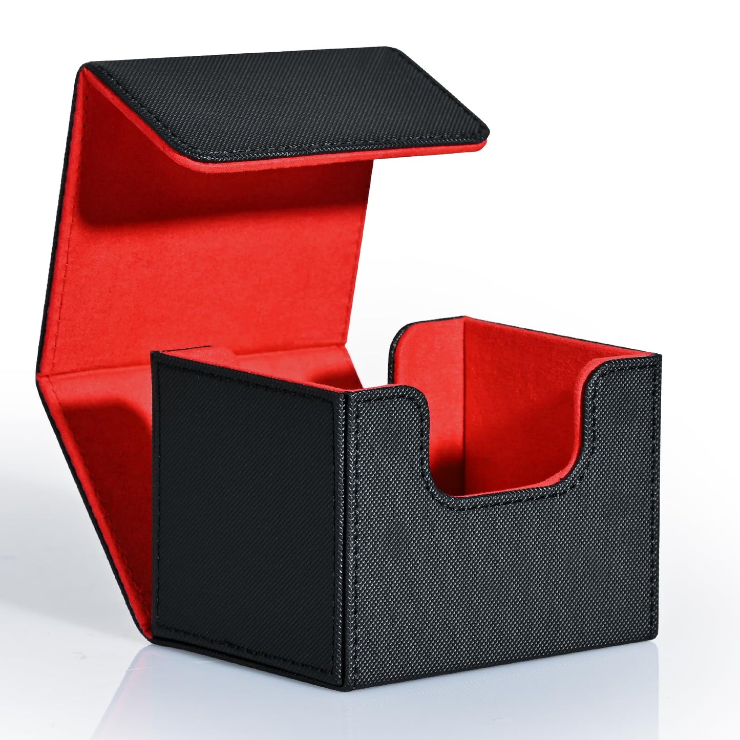 ZLCA Trading Card Deck Box - Faux Leather, Holds 120+ Single Sleeved Cards, Horizontal Size, Black & Red