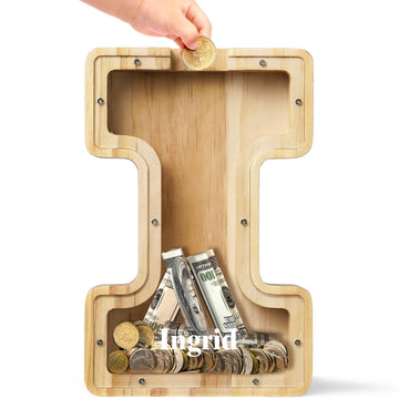Bemaystar Personalized Piggy Bank: Customized Name Letter, Wooden Money Bank for Boys and Girls, Birthday