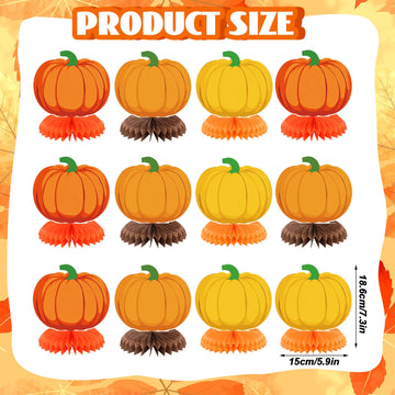 12 Pcs Fall Thanksgiving Pumpkin Honeycomb Centerpiece Fall Party Decoration Orange Gold Pumpkin Table Decoration Autumn Table T