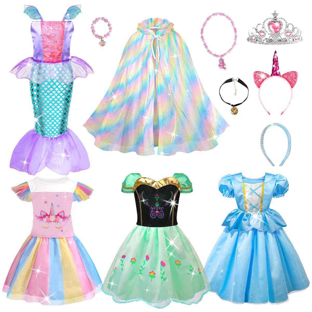 Meland Princess Dress Up For Girls - Dress Up Clothes For Little Girls With Cape, Princess Toys For Girls Age 3,4,5,6 Year Old, Christmas Birthday Gift For Toddler Girls Halloween Role Play