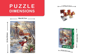 Springbok Winter Windmill 500 Piece Jigsaw Puzzle For Adults Featuring Snowman And Red Barn Winter Scene - Made In The Usa With Interlocking Pieces That Snap Perfectly In Place