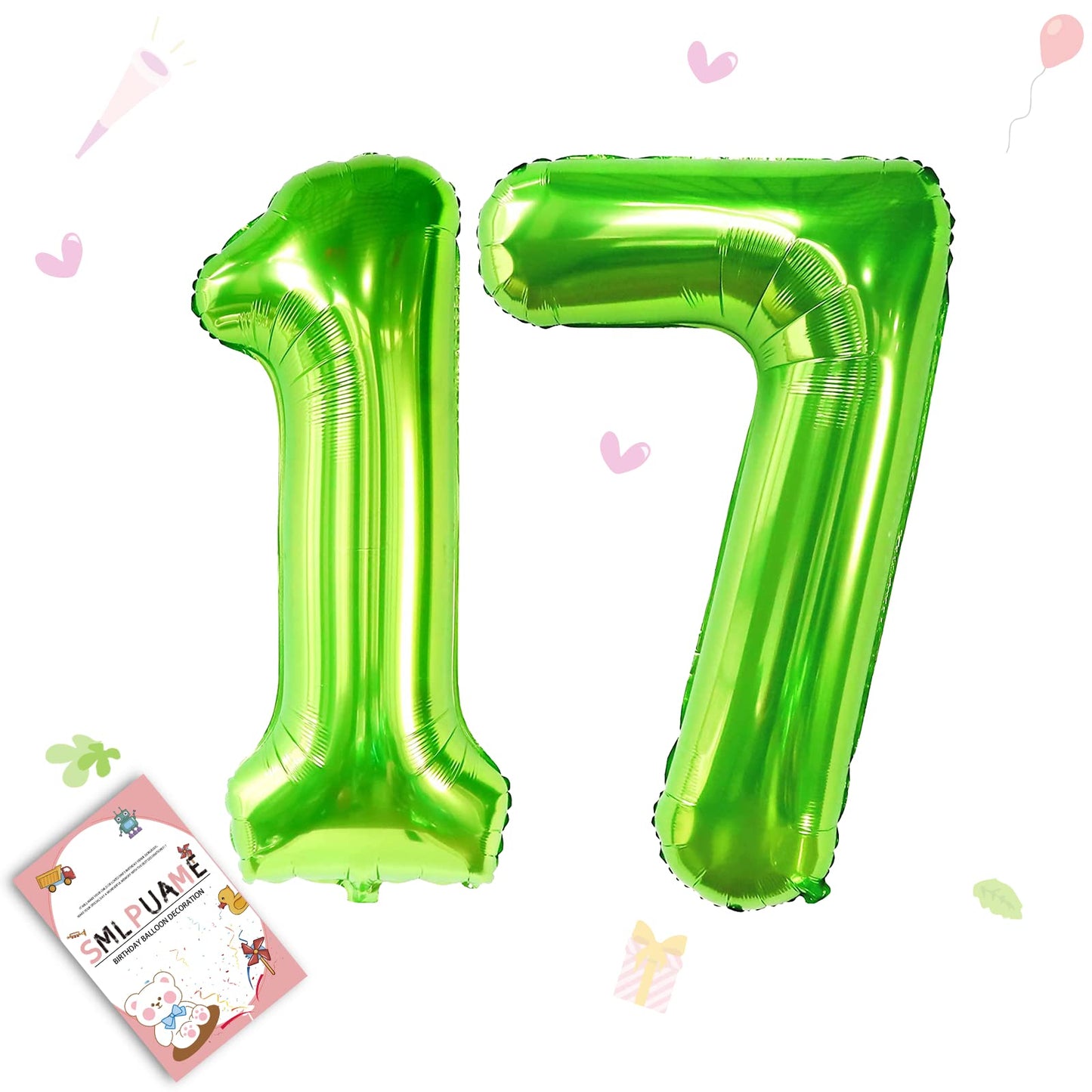 Smlpuame 40 Inch Number Balloon 0-9 Green Large Number 17 Balloons,Digital Balloons For Birthday Party Celebration Decorations S