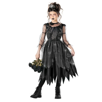 Morph Kids Gothic Witch Costume For Girls - Black Witch Dress For Kids - Spooky Halloween Outfit For Girls, X-Large
