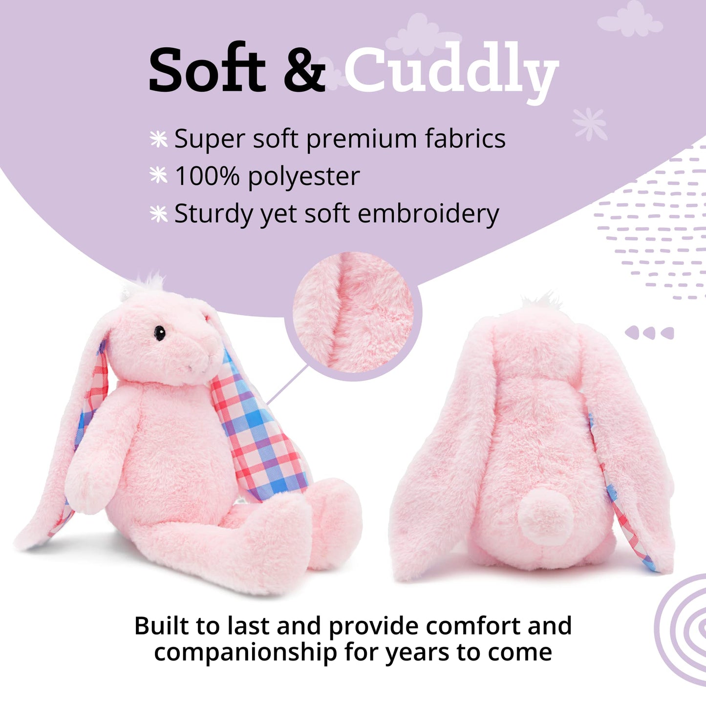 Plushible Easter Bunny Stuffed Animal, 18'' (Pink) - Plush, Soft Embroidered Stuffed Bunny Toy For Kids, Newborns, Boys & Girls,