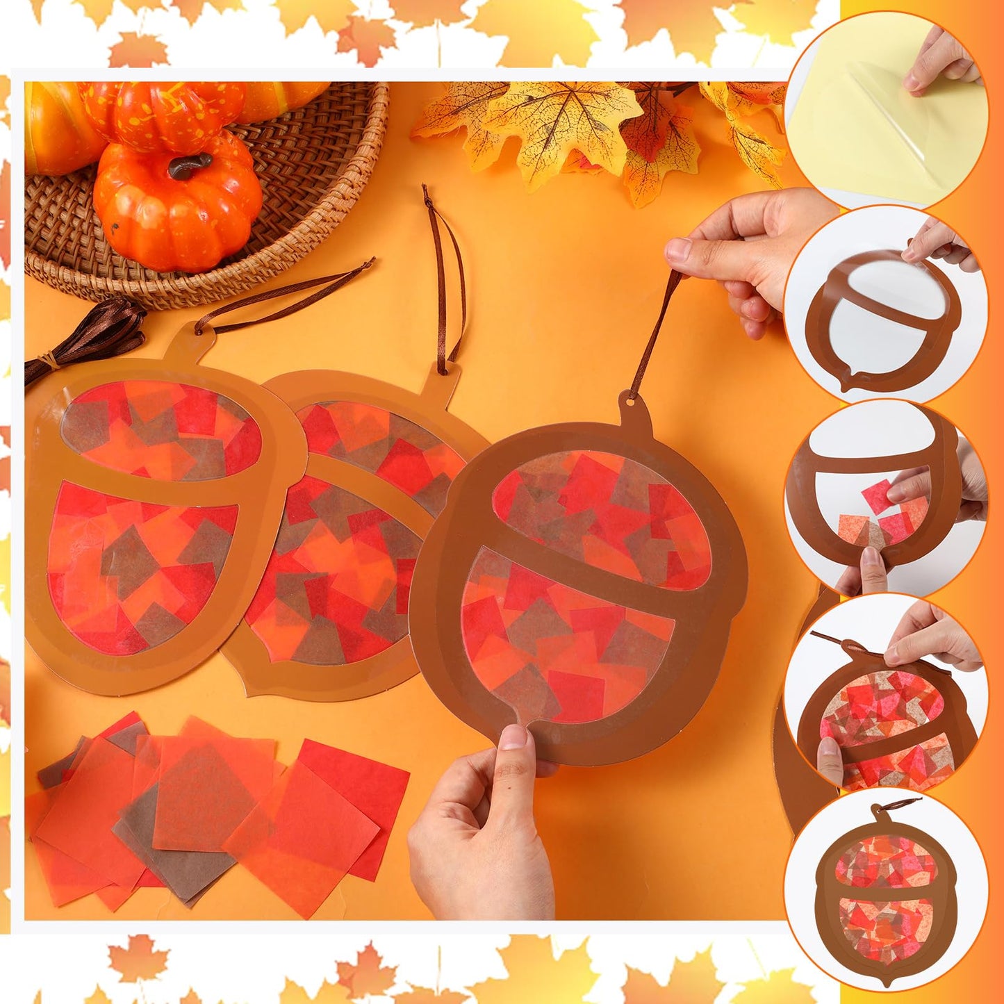 Chiisong 24 Sets Fall Acorn Crafts Kit DIY Tissue Paper Sign Crafts for Back to School Fall Harvest Thanksgiving Religious Chris