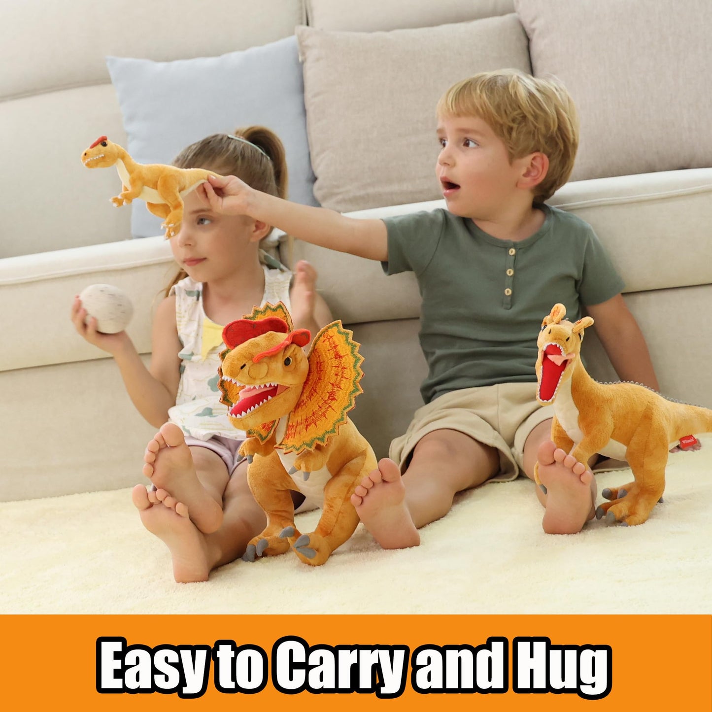 Wilomis Baby Dinosaur Stuffed Animal - Yellow Dino Dilophosaurus With Egg Dinosaur Plush Toy, Soft Stuffed Dinosaurs For Boys 3-