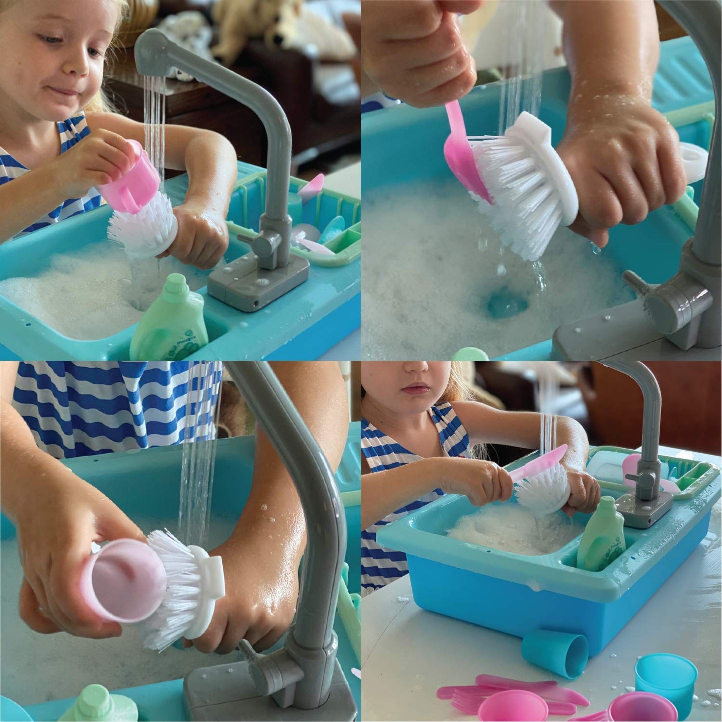The Bubble Factory SPLASHFUN Wash-up Kitchen Sink Play Set, Color Changing Play Cups & Accessories, Running Water Pretend Play,