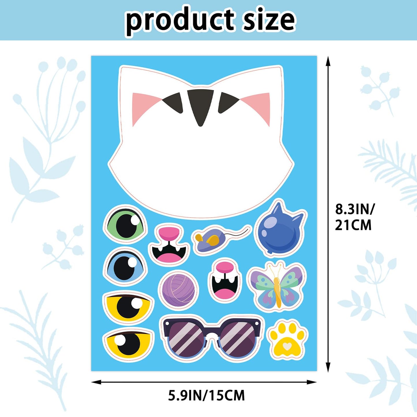 24 Sheets 8.3''  5.9'' Make Your Own Cat Stickers For Toddlers Kids Party Favors, Make A Face Stickers For Kids Activities Suppl