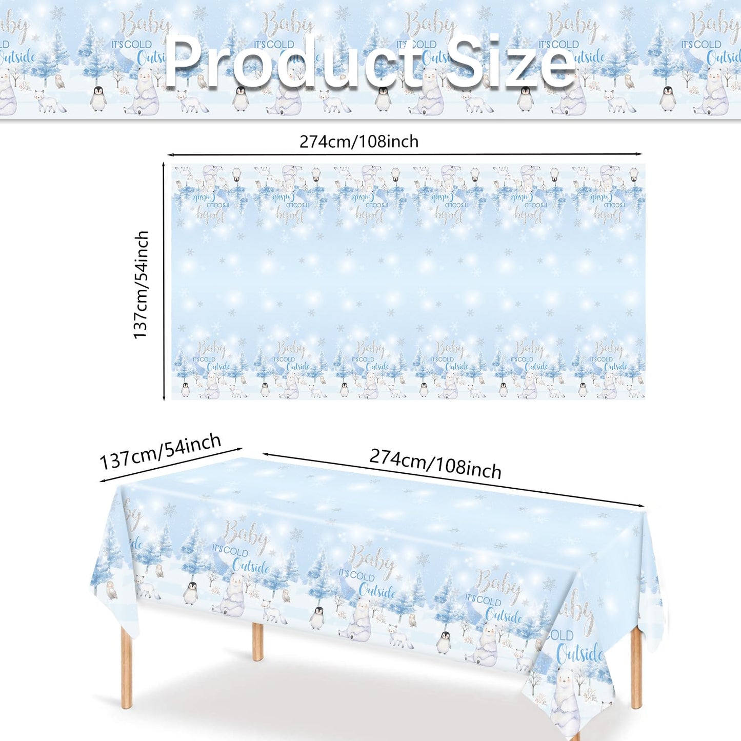 JVORFDG 3pcs Winter Woodland Tablecloth Baby Shower Table Cover Baby Its Cold Outside Theme Table Decorations Arctic Animals Pl