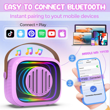 Karaoke Machine For Kids Adults, Portable Mini Karaoke Speaker With 2 Wireless Microphones, Stereo Sound And Colorful Lights, To