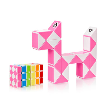 Cubidi® Magic Snake Cube | Fidget Snake Toy For Kids | Travel Toys For Kids Ages 4-8 | Great Gift For Boys And Girls Birthday, Christmas, Stocking Stuffers - 24 Blocks | 0.9 Inch X 0.7 Inch | Pink
