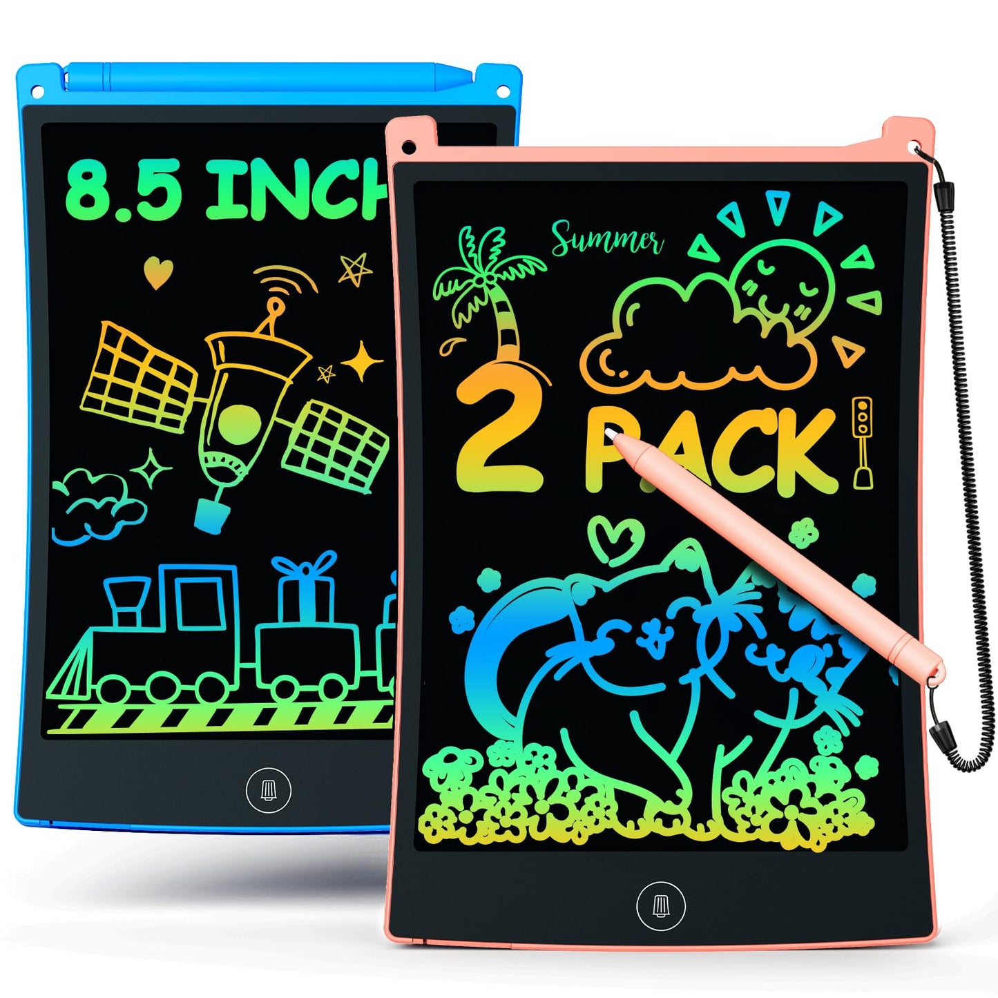 Bravokids 2 Pack Lcd Writing Tablet With 4 Stylus, 8.5 Inch Colorful Doodle Board Drawing Pad For Kids, Travel Games Activity Learning Toys, Birthday Gift For Age 3 4 5 6 7 8 Year Old Boys Girls