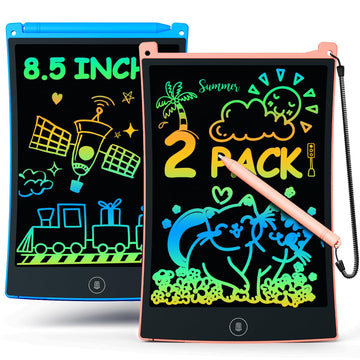 Bravokids 2 Pack Lcd Writing Tablet With 4 Stylus, 8.5 Inch Colorful Doodle Board Drawing Pad For Kids, Travel Games Activity Learning Toys, Birthday Gift For Age 3 4 5 6 7 8 Year Old Boys Girls