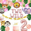 Two Wild Birthday Party Decorations, Jungle Themed Secend Girl Birthday Party Supplies Set Cute Animals Head Balloons And Two Wi