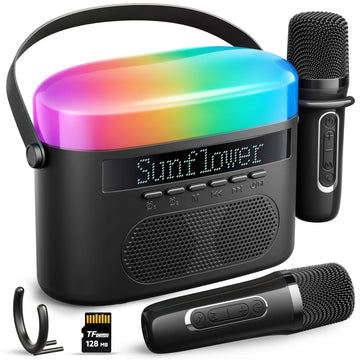 2025 New Mini Karaoke Machine for Kids & Adults, 2 Wireless Mics, LED Colortul Lights, Portable Outdoor Bluetooth Speaker - Gree