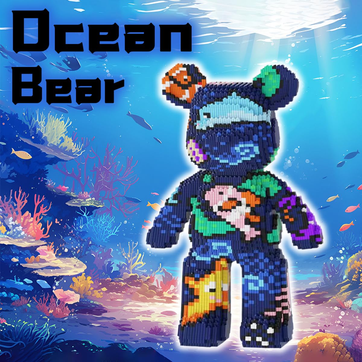 VIIOVOIIV Blue Graffiti Bear Micro Building Blocks Set(3688Pieces) Animal Winktoys Blocks Bear Building Blocks Gift for mature-themed and Kid