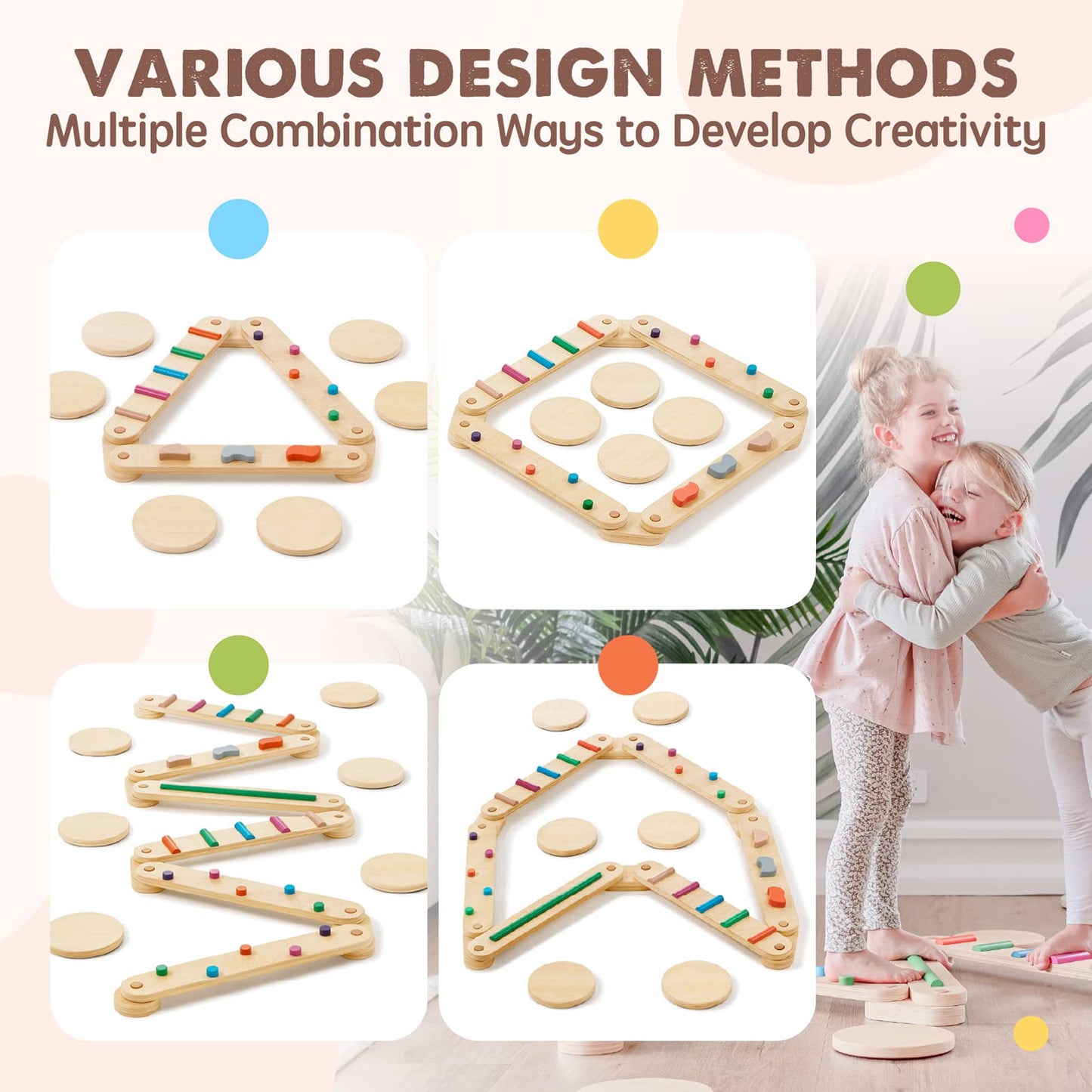 Tiny Land Wooden Balance Beam, 6 Pcs Toddler Balance Boards, Montessori Balance Beam For Kids Development, Coordination Motor Skills Gymnastics Obstacle Course Toys For Girls Boys