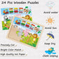 Wooden Puzzles For Kids Ages 4-6, 4 Pcs 24 Animals Cars Farm Dinosaur World Jigsaw Puzzles, Preschool Educational Brain Teaser T