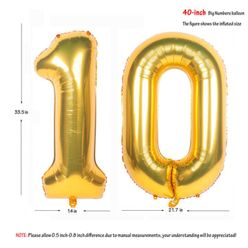 40 Inch Gold Number Balloons Helium Foil Mylar Balloon Birthday Party Banquet Decoration 10